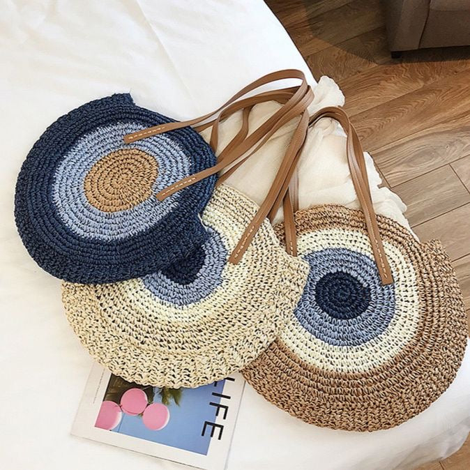 Evil Eye Straw Tote Bag