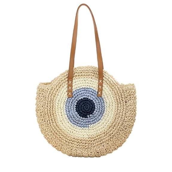 Evil Eye Straw Tote Bag