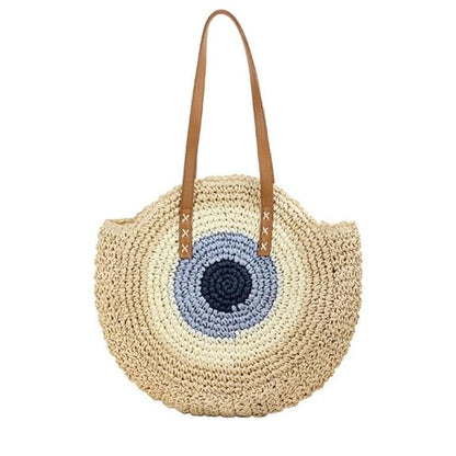 Evil Eye Straw Tote Bag