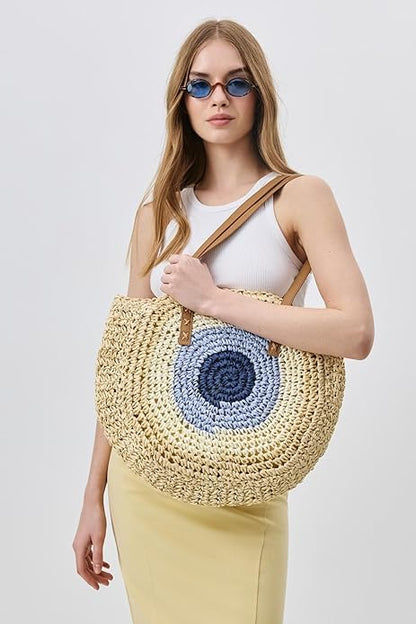 Evil Eye Straw Tote Bag