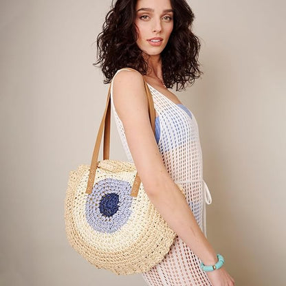 Evil Eye Straw Tote Bag