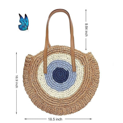 Evil Eye Straw Tote Bag