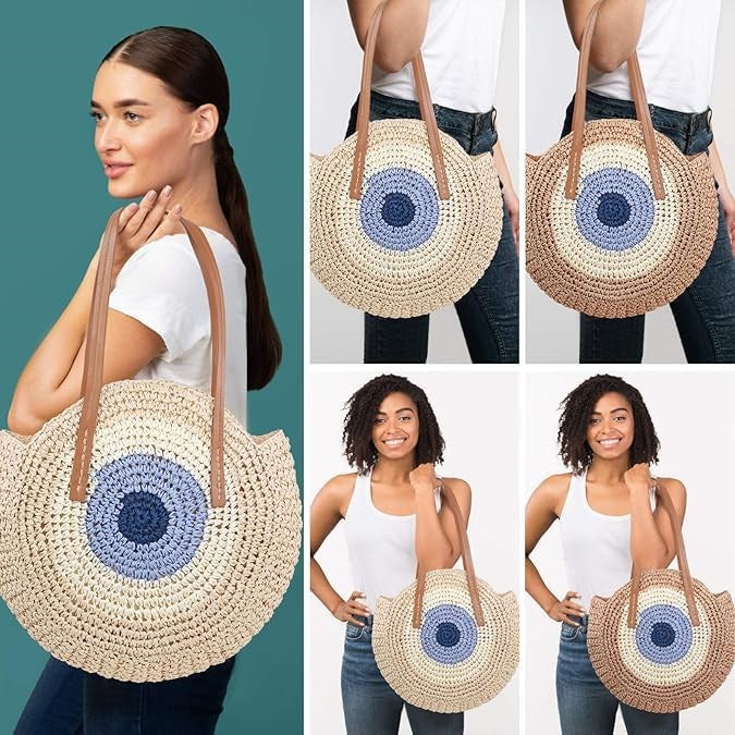 Evil Eye Straw Tote Bag