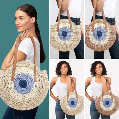 Evil Eye Straw Tote Bag