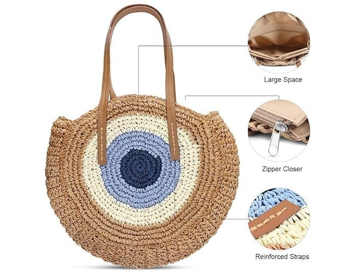 Evil Eye Straw Tote Bag